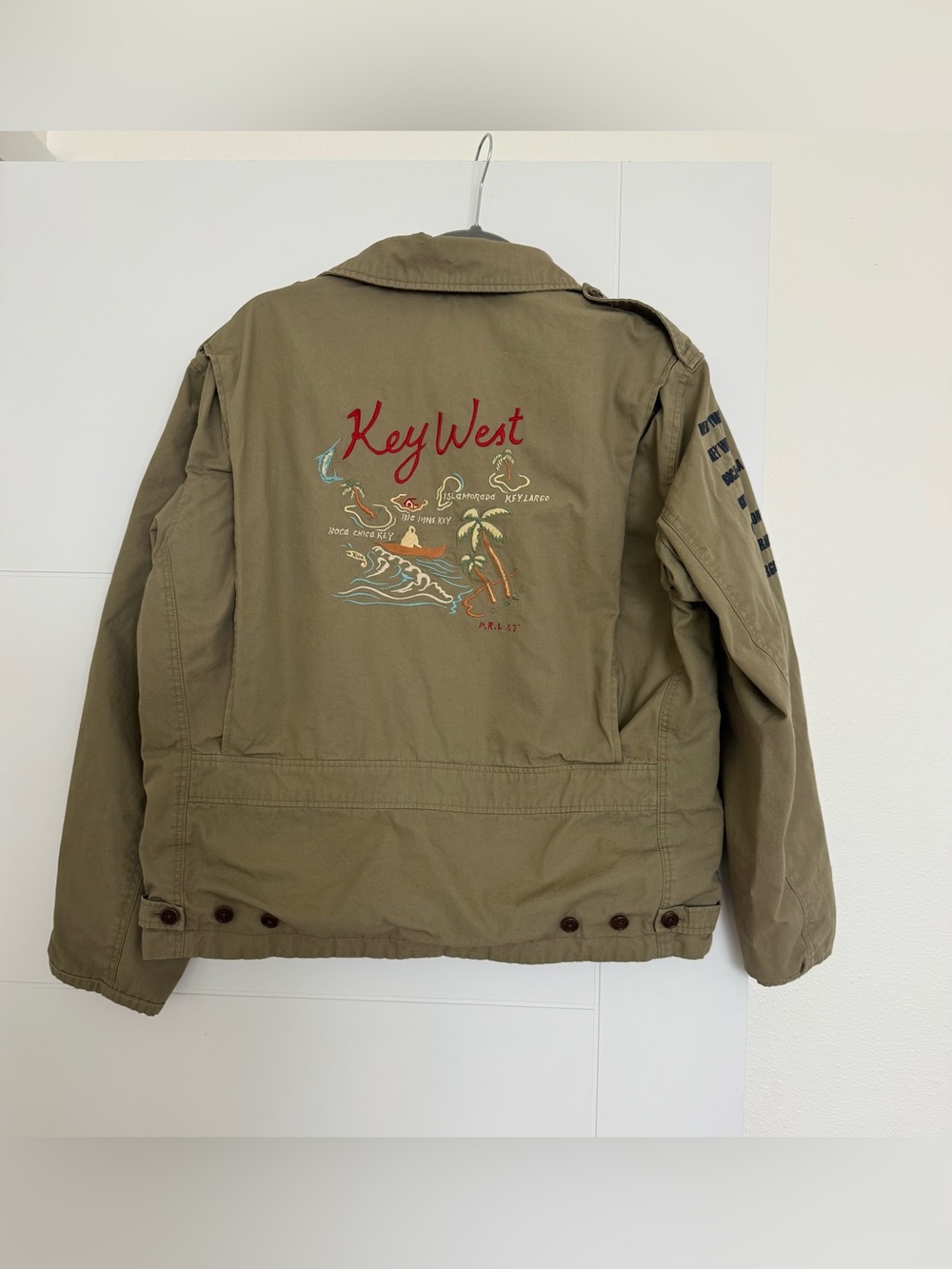 Polo Ralph Lauren Rare  Vtg Key West Olive Green Embroidered Bomber Jacket Med